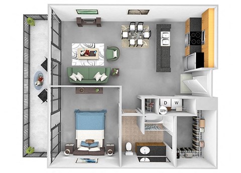 Main 3 Downtown - A2 (Tower) - 1bed/1 bath - 3D